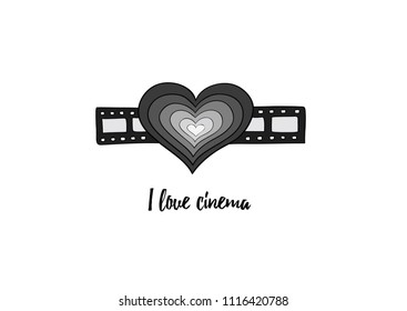 I love cinema -  grayscale heart on the filmstrip