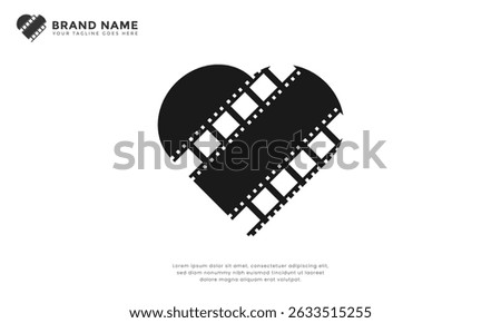 Love Cinema Logo. Modern logo combination filstrip with hearth shape