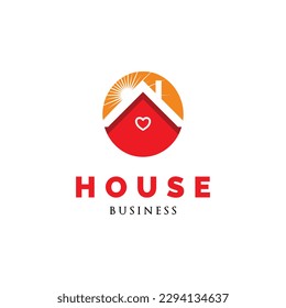 Love Circle House Icon Logo Design Template