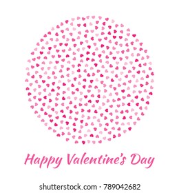 Love circle silhouette from pink hearts pattern isolated on white background. Valentines Day card design.  Vector illustration EPS10