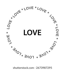 Señal de texto circular del amor con los divisores de la estrella, estilo del contorno de la línea, dibujo lineal simple del Vector aislado en el fondo blanco. Ilustración de tipografía minimalista para romance e inspiración.