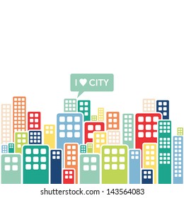 I love city - colorful buildings in the town - minimalistic modern illustration