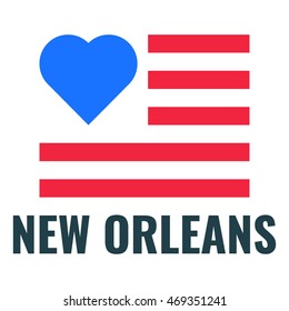 Love city New orleans with usa flag, flat vector icon design illustration on white background.