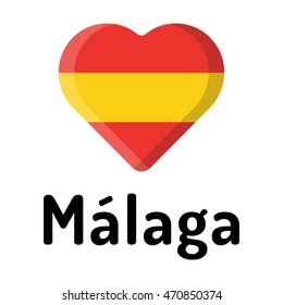 I love MÃ¡laga, city of Spain. Flat vector icon design illustration on white background.