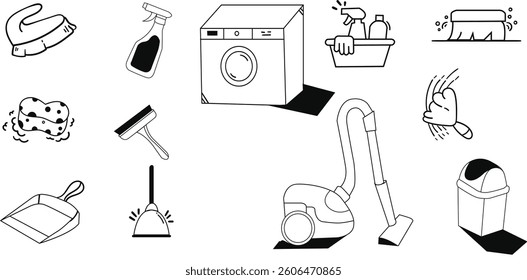 Love to clean doddle set,cleaning doddle icon set,Hand drawn design element set,wash and clean background design set for card,poster. 