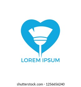 Love Cleaning company logo design. Broom and Heart Cleaning Service Logo Design. 