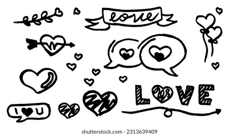 Love clipart doodles, San Valentine's day, hand drawn illustration, hearts