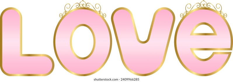 LOVE clipart element pink and gold color crown decoration