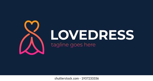 Love Clothing Logo Vector Icon. Fashion Boutique Dress With Heart Shaped Shoulder Hanger Logo