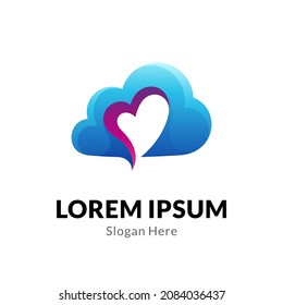 concepto de logotipo de nube de amor con estilo simple y colores degradados