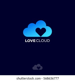 Love Cloud logo. Dating website emblem. Dating chat.
 Blue hearts and cloud on a dark background.