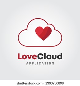 Love Cloud Logo Template with heart and cloud design concept. Software development, Software application, Mobile application.