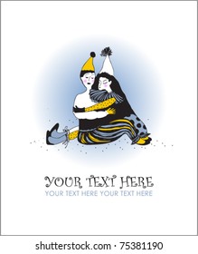 Love of clowns card. Vector illustration. Place for your text.