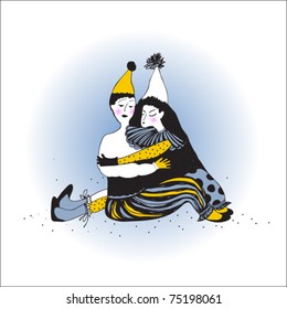 Love of clowns. Vector illustration.