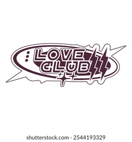 liebe club y2k vintage logo stil mit fledermaus ornament.  Streetwear, Futuristic, Cyber y2k, Retro Futurist, Graphic Geometric, Technology, Star.