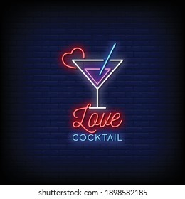 Love Cocktail Neon Signs Style Text Vector