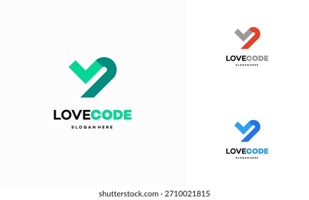 Vector de concepto de diseños de logotipo de código de amor, código y símbolo de amor