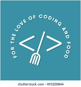 for the love of coding and food. coding and food icon. logo design. fork in brackets. punk art. vector illustration. eps10