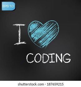 I love coding on blackboard background,vector