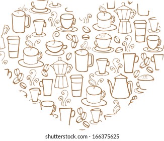 I Love Coffee assorted coffee icons on heart shape