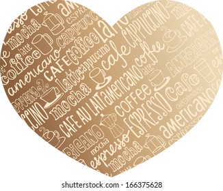 I Love Coffee assorted coffee icons on heart shape