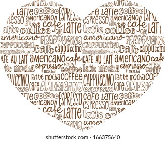 I Love Coffee assorted coffee icons on heart shape
