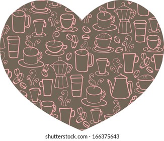 I Love Coffee assorted coffee icons on heart shape