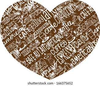 I Love Coffee assorted coffee icons on heart shape