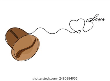 I love coffee. Beautiful heart shape with coffee beans . Vector illustration. Line art, logo design, template line, icon	