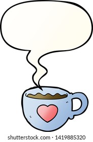 I love coffee cartoon cup with speech bubble in smooth gradient style