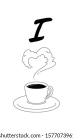 i love coffee cup black and white line illustration 
