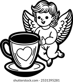 Love coffee cup and cupid illustration