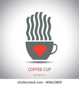 Love coffee cup icon. Flat icon. Vector illustration.