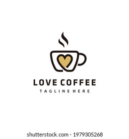 Love coffee and cup line art logo design template vector 