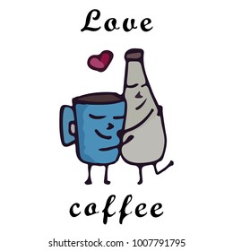 Love coffee. Cup of coffee. Milk