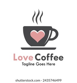Ilustración de plantilla de logotipo de diseño de café de amor