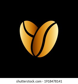 Love coffee flat logo template in gold color black background