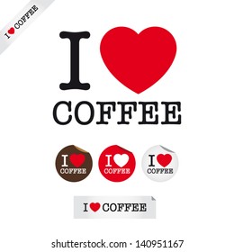 I Love Coffee, Font Type With Signs, Stickers And Tags. Ideal For Print Poster, Card, Shirt, Mug.