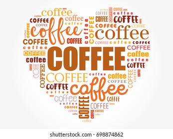 Love Coffee heart words cloud collage, art concept background