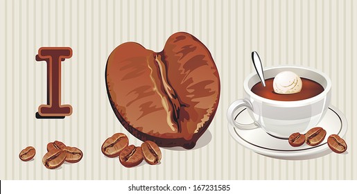 I Love Coffee is an illustration expressing the love of coffee. Valentine's day Vector illustration