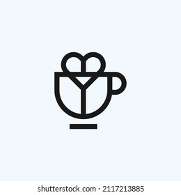 love coffee logo design with coffee cup and heart vector illustration on white background
