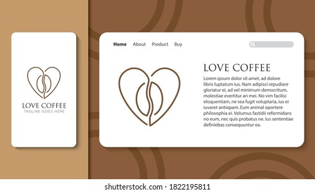 love coffee logo and icon with mobile app and landing page template vector illustration