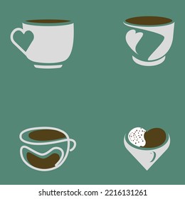 Love-Kaffee-Logo-Set, flaches Design, Vektorgrafik, Premium