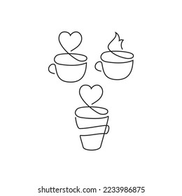 Love coffee monoline. Vector hand drawn line icon template