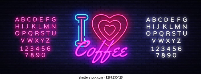 I Love Coffee neon sign vector. Coffee Shop Design template neon sign, light banner, neon signboard, nightly bright advertising, light inscription. Vector illustration. Editing text neon sign