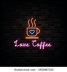 Love coffee neon signs vector.