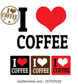 I love Coffee sign and labels on white background, vector illustration