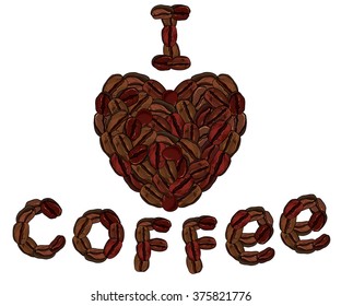 I love coffee, symbol with coffee beans