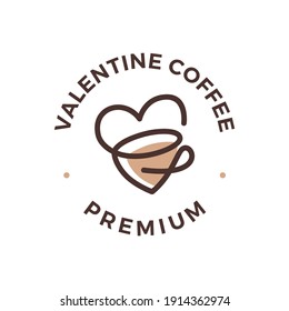 Love Coffee Tea Cup Valentine Heart Logo Vector Icon Illustration