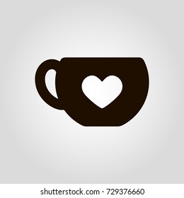 Love Coffee or tea mug or cup isolated flat vector icon